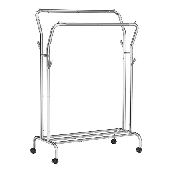 Kledingrek Op Wielen, 2 Kledingstangen, Kapstok, Kapstok Van Stalen Buizen, Belastbaar Tot 100 Kg, 103,5 Cm Breed, Multifunctionele Opslag, Zilver