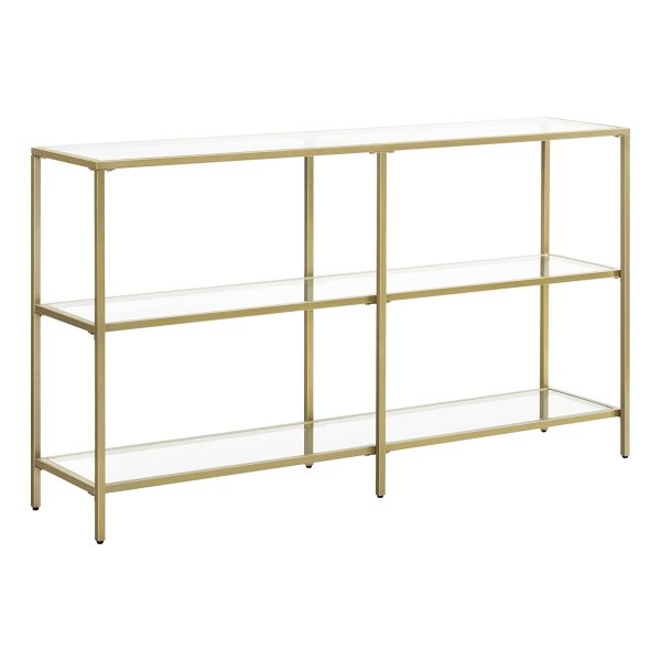 Goudkleurige Consoletafel Met 3 Niveaus, Gehard Glas Legplanken En Metalen Frame - Perfect Voor Hal, Woonkamer En Slaapkamer