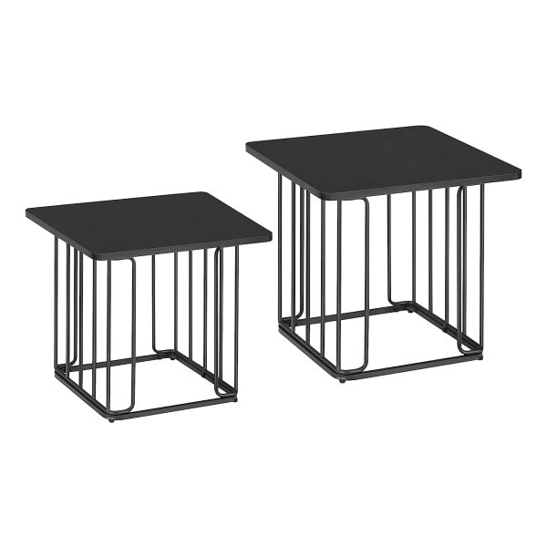 Bijzettafel – Salontafel Set van 2 – Met Dienblad Tafelblad – Zwart