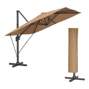 Parasol 290 X 290 Cm, Zweefparasol, Tuinparasol, Uv-Bescherming Upf 50+, 360° Draaibaar, Hellingshoek Verstelbaar, Met Standaard, Bevestigingsriemen En Afdekking, Kaki