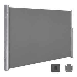 Zijluifel, uittrekbaar, 180 x 400 cm, inkijkbescherming, zonwering, ondoorzichtig, zijrolgordijn, voor balkon, terras, tuin, lichtgrijs, GSA184G03