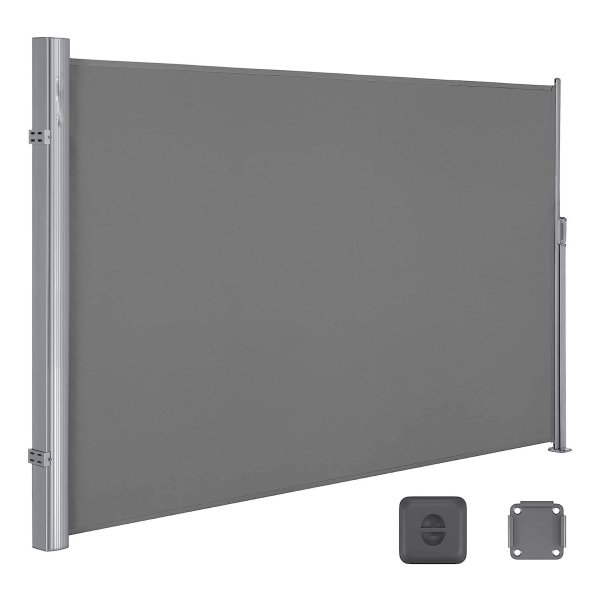 GSA204G03, Zijluifel, uittrekbaar, 200 x 400 cm, inkijkbescherming, zonwering, ondoorzichtig, zijrolgordijn, voor balkon, terras en tuin, grijs