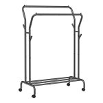Kledingrek Op Wielen, 2 Kledingstangen, Kapstok, Kapstok Van Stalen Buizen, Belastbaar Tot 100 Kg, 103,5 Cm Breed, Multifunctionele Opslag, Zwart