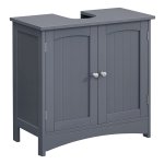 Grijze Wastafelonderkast Met 2 Deuren, Verstelbare Plank En Veel Opbergruimte - Landelijke Stijl, 60 X 30 X 60 Cm