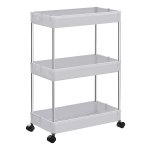 Keukenwagen Met 3 Niveaus, Smal Badkamerrek, Ruimtebesparend, Cutout-Design, Wit