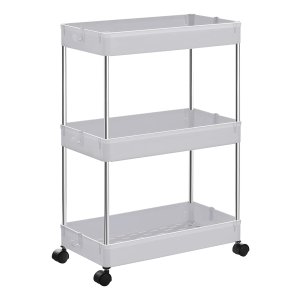 Keukenwagen Met 3 Niveaus, Smal Badkamerrek, Ruimtebesparend, Cutout-Design, Wit