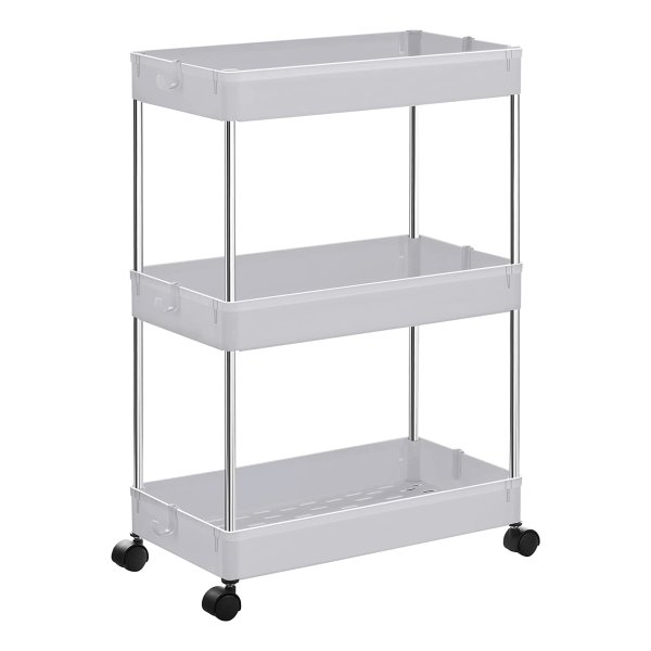 Keukenwagen Met 3 Niveaus, Smal Badkamerrek, Ruimtebesparend, Cutout-Design, Wit