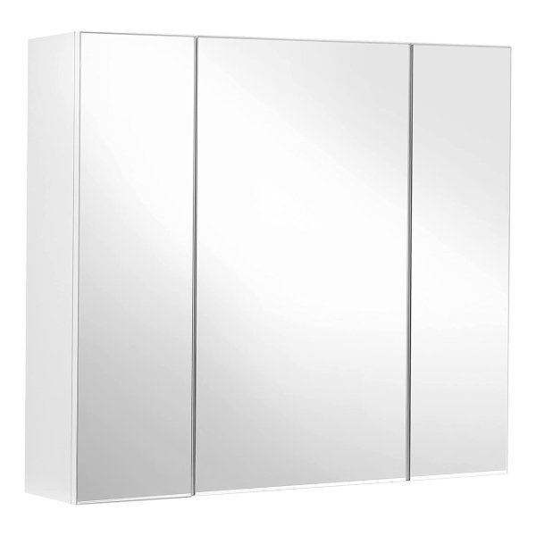 Modern Wit Spiegelkast Met 3 Deuren, 60X15X55Cm, Verstelbare Planken - Badkamerkast, Opbergkast
