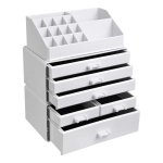 Cosmetics Organizer, Opbergruimte Van Acryl, 3 Delen, Met 6 Laden, Melkwit