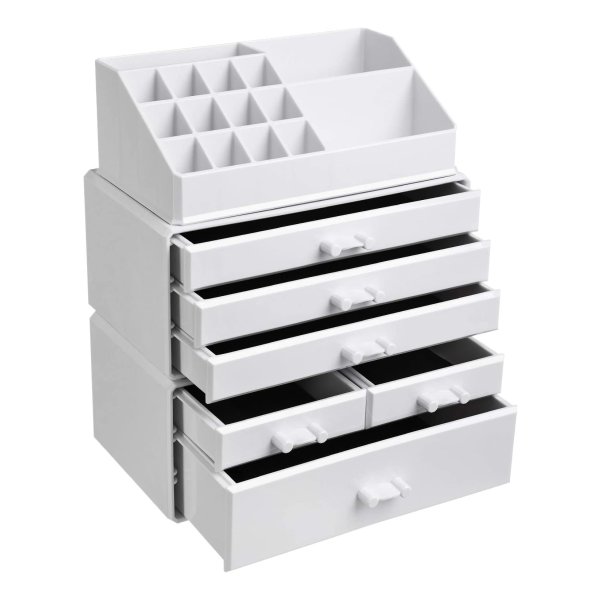 Cosmetics Organizer, Opbergruimte Van Acryl, 3 Delen, Met 6 Laden, Melkwit