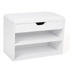 Wit Schoenenrek Met Klapdeksel En Gewatteerde Zitting - Schoenbank Met 2 Vakken, 60 X 30 X 44 Cm