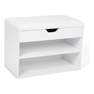 Wit Schoenenrek Met Klapdeksel En Gewatteerde Zitting - Schoenbank Met 2 Vakken, 60 X 30 X 44 Cm