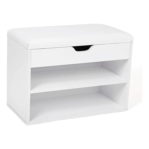 SoBuy Schoenbank zitbank met opbergruimte – schoenenrek smal met klapvak en zitting – hal-schoenenkast voor 47 EU maat – houtlook, marmer zwart, 113 kg draagkracht – FSR201-N