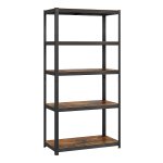 Staande Plank, Boekenkast, Opbergplank, 5 Planken, Keukenplank, Verstelbare Planken, İndustrieel Design, Vintage Bruin-Zwart