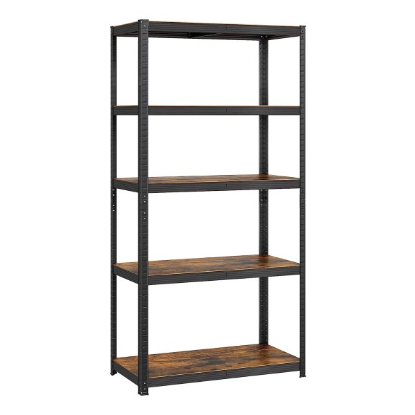 Staande Plank, Boekenkast, Opbergplank, 5 Planken, Keukenplank, Verstelbare Planken, İndustrieel Design, Vintage Bruin-Zwart