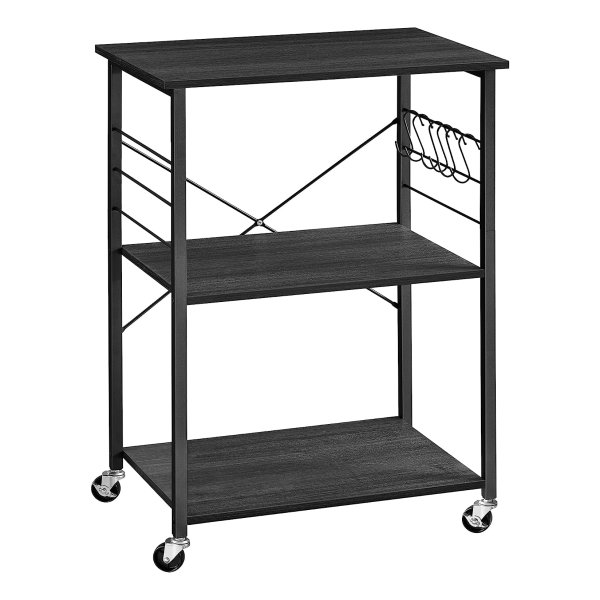Keukenrek Op Wieltjes Met 3 Niveaus, Magnetronrek, Voor Mini-Oven, Broodrooster, Metalen Frame, 6 Hakken, Industrieel Design, Ebbenhoutkleurig Zwart