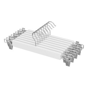 Set Van 8 Houten Broekhangers Met Verstelbare Clips, Antislip, Voor Broeken, Shorts En Rokken - Wit