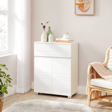 VASAGLE Bathroom Cabinet, Dresser Cabinet, with Drawer, 2 Doors, Adjustable Shelf for Hallway, 60 x 30 x 80 cm, White BBK140W01