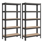 Heavy-Duty Rek Set Van 2 - Kelderrek Met Stalen Frame, 30X75X150Cm, 5 Verstelbare Planken, Zwart