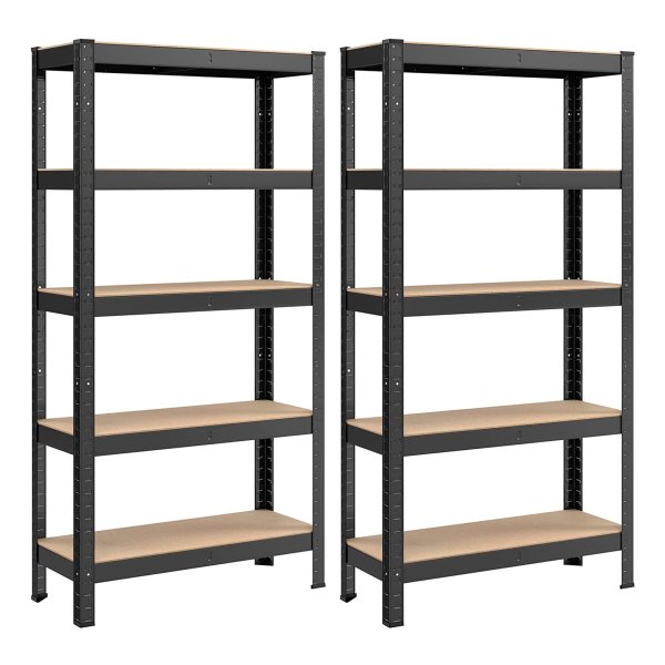 Heavy-Duty Rek Set Van 2 - Kelderrek Met Stalen Frame, 30X75X150Cm, 5 Verstelbare Planken, Zwart