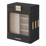 Grafietzwarte Sieradendoos Met Gouden Details - 5-Laags Sieradenorganizer Met 3 Zijladen, Grote Spiegel En Verticale Opbergruimte