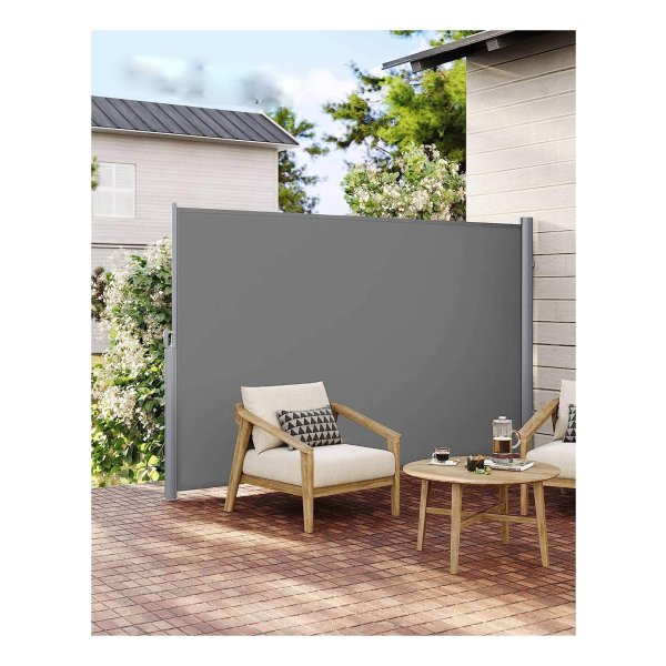 GSA204G03, Zijluifel, uittrekbaar, 200 x 400 cm, inkijkbescherming, zonwering, ondoorzichtig, zijrolgordijn, voor balkon, terras en tuin, grijs