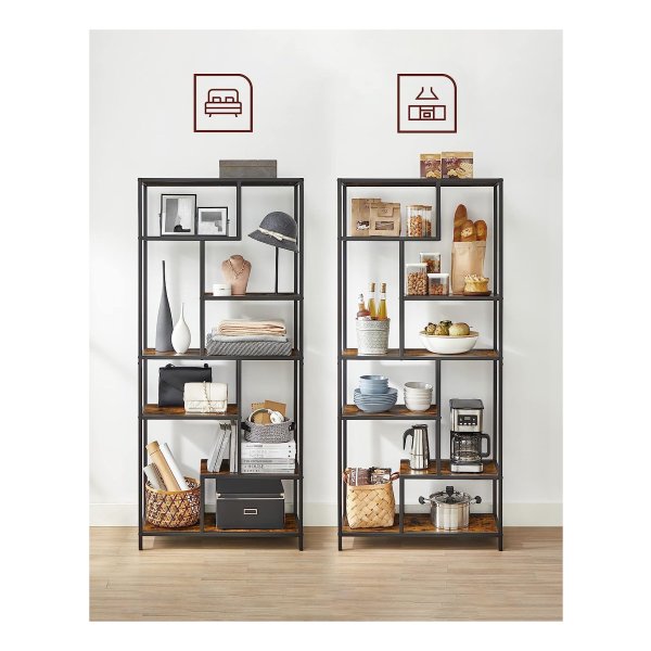 6-laags smalle boekenkast met doorzichtige deur, hoge houten boekenplankkast, kubusorganisator boekenplanken, display-opbergplankenrek, for kleine ruimtes Thuiskantoor Slaapkamer Woonkamer