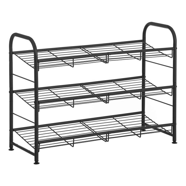 Zwart 3-Laags Schoenenrek Voor 12 Paar Hoge Hakken, Sneakers En Pantoffels - Stapelbaar, Staal, 68,5 X 27,5 X 49,5 Cm