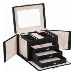 4-Laags Sieradendoos, Afsluitbare Sieradenorganisator Met Handvat, 3 Lades, Reissieradenkoffer Met Spiegel, Sieradenopslag, Moderne Stijl, Cadeau Voor Dierbaren, Zwart