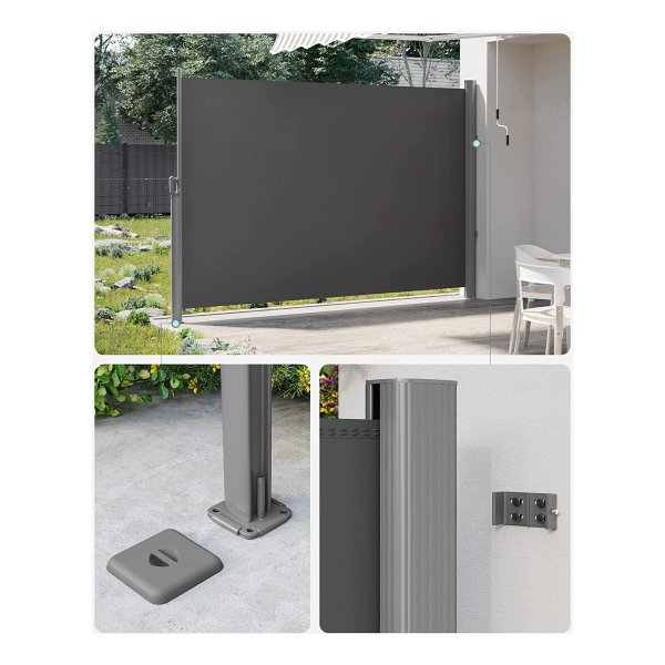 zijwand, markies, inkijkbescherming, zonwering, rolgordijn, voor balkon, terras en tuin, grijs, GSA164G03