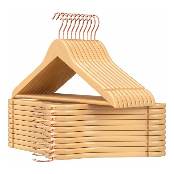 Kleerhangers Van Massief Hout, İnkepingen Op De Schouders, Antislip Broekbrug, 360 Graden Draaibare Haak, Voor Pakken, Overhemden, Natuurlijke Kleuren Roségoudkleurig