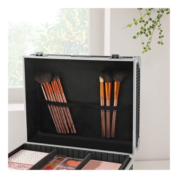 Cosmeticakoffer, make-upkoffer, reizen, make-upkoffer, opslag, kapper en visagisten, met uitneembare lade, met sloten, zwart, JBC328B01,