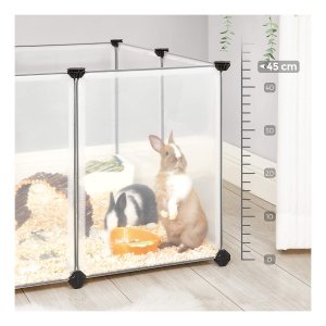 SONGMICS LPC005W01 Buitenbehuizing voor huisdieren, ren met trappen, 143 x 73 x 91 cm, van kunststof, voor kleine dieren, cavia's, hamsters, konijnen, transparant