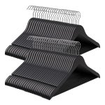 50-Delige Set Zwarte Houten Kleerhangers Met Schouderinkepingen, Antislip Broekstang En 360° Draaibare Haak - Perfect Voor Pakken, Overhemden En Jassen