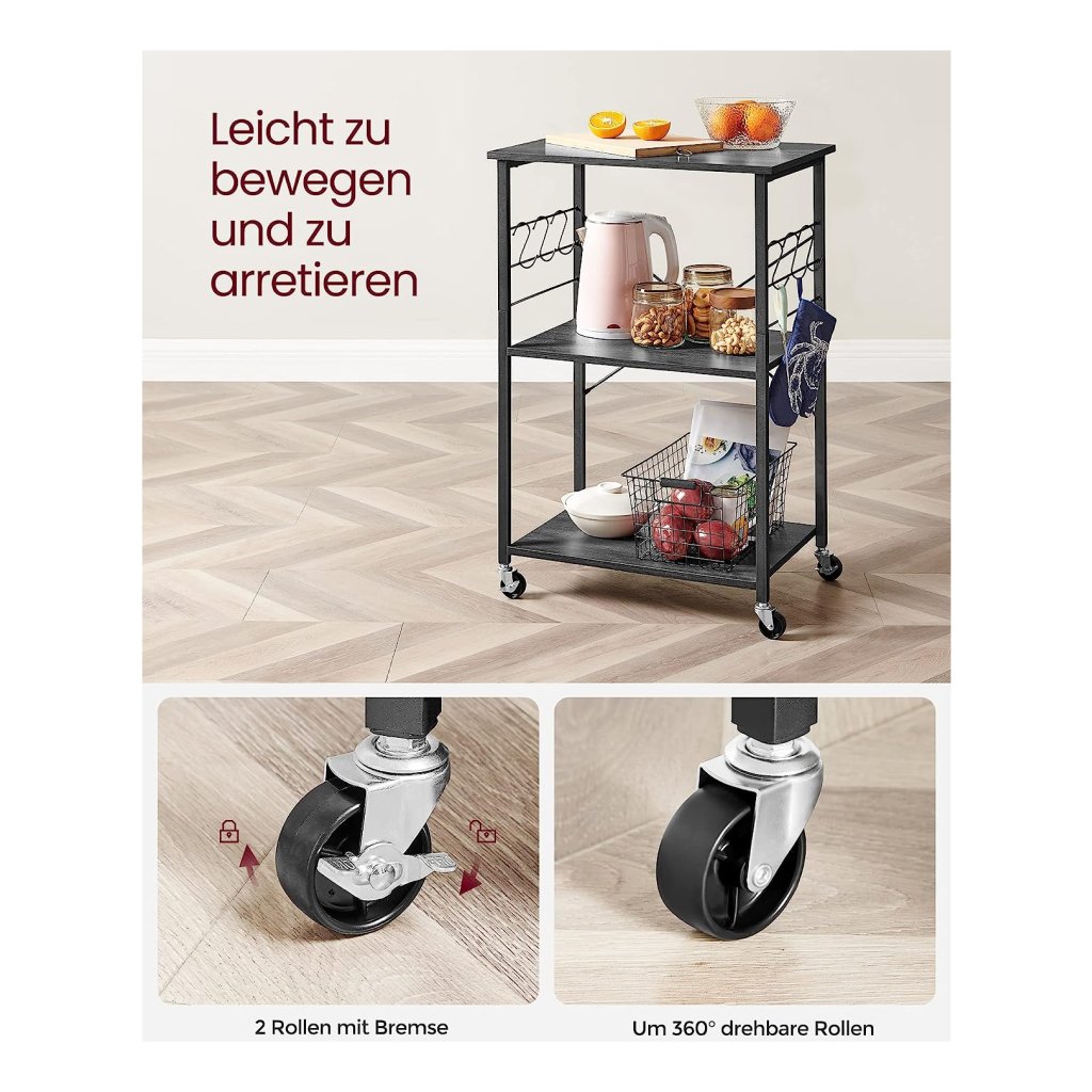 VASAGLE serveerwagen, keukenplank op wielen, smal, keukentrolley