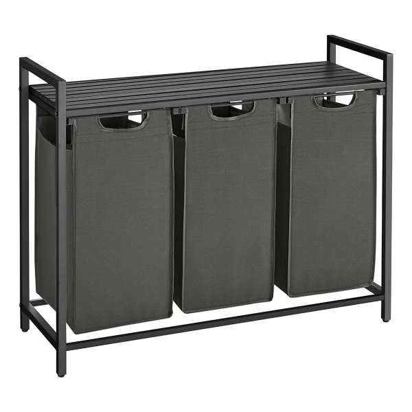 Wasmand Met 3 Vakken, Uittrekbaar Wassorteerder, Afneembaar Waszak, 3 X 38L, 92,5 X 33 X 72 Cm, Zwart-Grijs