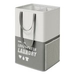 Grote Wasmand, 90L, Wasmand Met 2 Vakken, Vrijstaand, Opvouwbaar, Dubbele Handgrepen, Voor Wasruimte Slaapkamer Badkamer, Donkergrijs