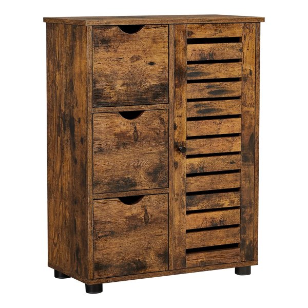 Vintage Bruine Badkamerkast Met 3 Laden En 2 Verstelbare Planken Achter De Deur - Perfect Voor Badkamer, Woonkamer, Keuken En Hal