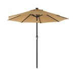 Tuinparasol Met Led-Verlichting Op Zonne-Energie, Paraplu Ø 2,7 M, Upf50+ Bescherming, Kantelbaar, Slinger Om Te Openen/Sluiten, Voet Niet İnbegrepen, Taupe