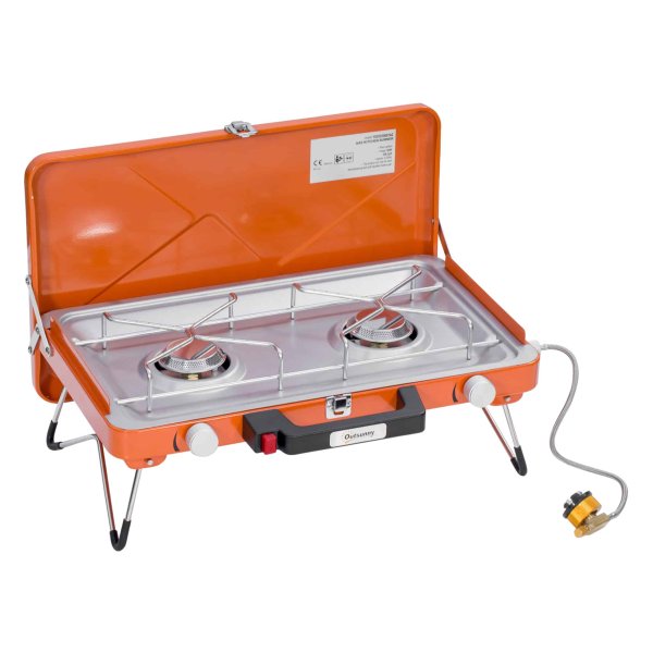 Gasbarbecue - Campinggrill - Twee Branders - Staal - Oranje