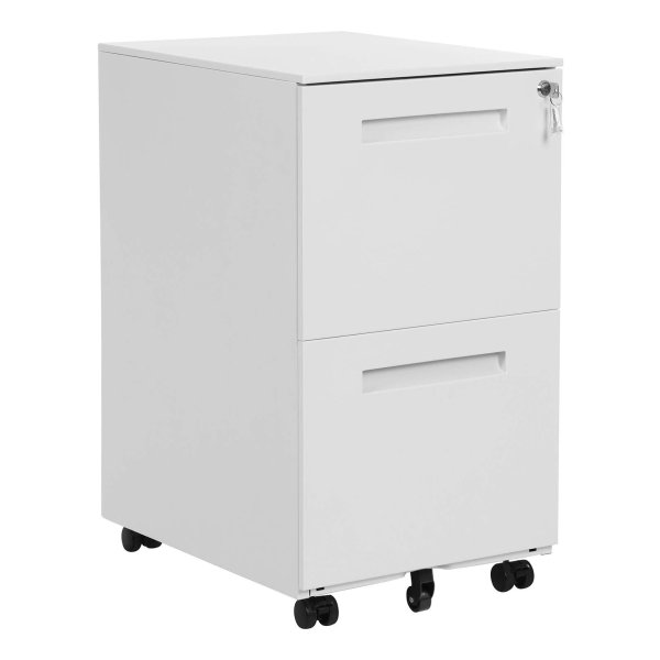 Verrijdbare Container Met 2 Lades, Afsluitbaar, Voorgemonteerd, 39 X 45 X 69,5 Cm (L X B X H), Wit - Ideaal Voor Kantoordocumenten