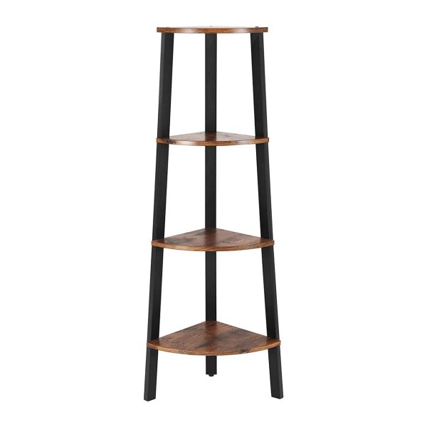 Donkerbruine Hoekplank Met Industrieel Ontwerp - 4 Niveaus, Staande Planken, Boekenplank, Ladderrek, Eenvoudige Montage, Stabiel Metaal Frame - Perfect Voor Thuis, Slaapkamer, Balkon
