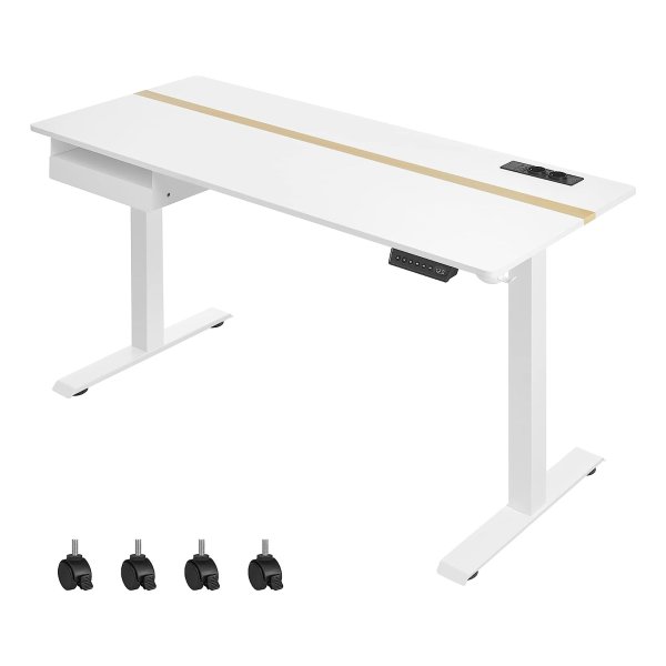 Elektrisch Hoogteverstelbaar Bureau Met Memoryfunctie - Bureaublad 60 X 140 Cm, Traploos Verstelbaar, 4 Hoogtes, Wit