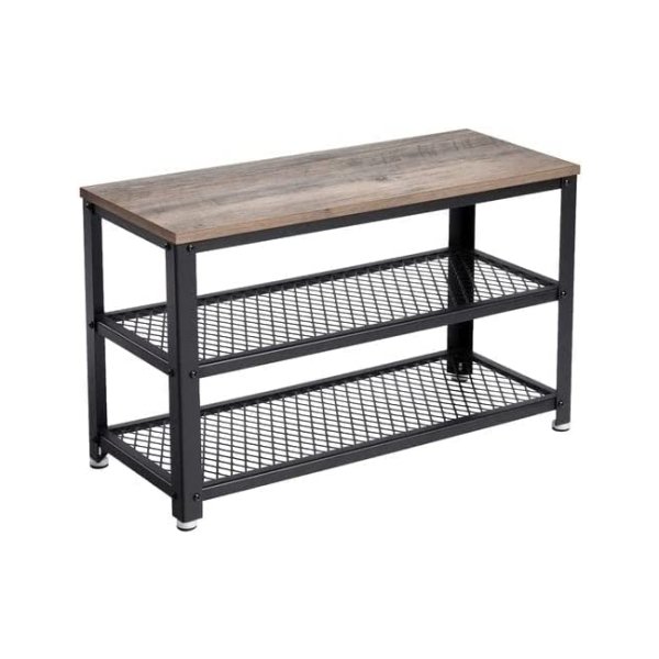 Industriële Schoenenbank Met 2 Planken - 73 X 30 X 45 Cm - Grijs En Zwart - Perfect Voor Hal Of Woonkamer