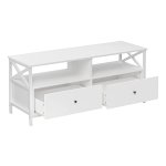 Lowboard Voor Televisie Tot 55 Inch - 120 Cm Lang, 2 Laden, 2 Open Vakken, 40 X 120 X 50 Cm, Woonkamer, Stalen Frame, Wit