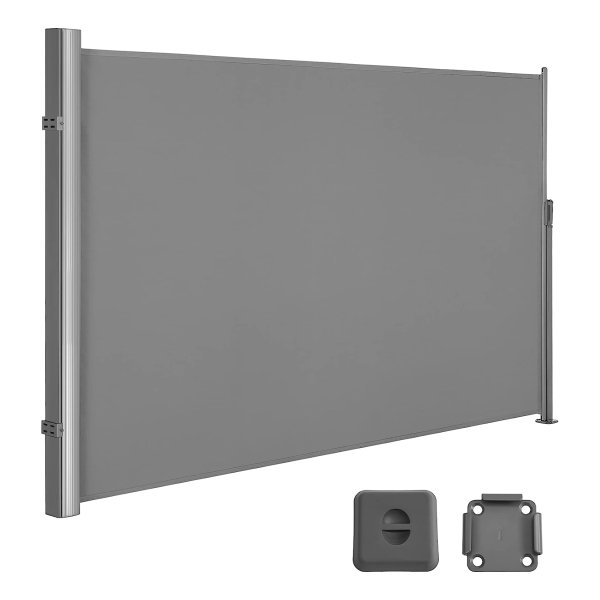 Zijluifel 200X350Cm - Uittrekbaar Zonwering Inkijkbescherming Ondoorzichtig Zijrolgordijn Voor Balkon, Terras, Tuin - Lichtgrijs