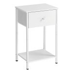 60 Cm Hoge Bijzettafel Met Stoffen Lade En Opbergplank - Perfect Voor Woonkamer En Slaapkamer - Wit