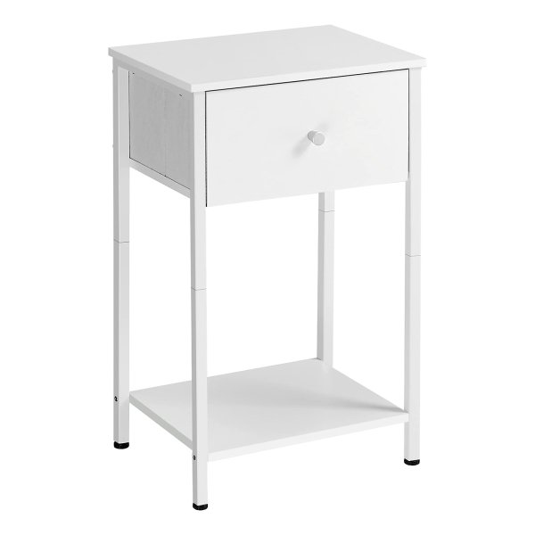 60 Cm Hoge Bijzettafel Met Stoffen Lade En Opbergplank - Perfect Voor Woonkamer En Slaapkamer - Wit