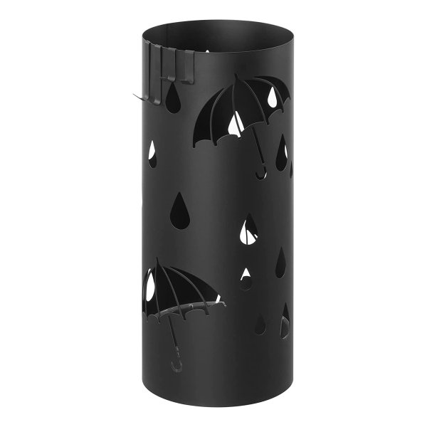 Paraplustandaard Rond Van Metaal Met 4 Hakken, Uitneembare Wateropvangschaal, 17 X 41 Cm (Ø X H), Voor Entree, Hal, Zwart