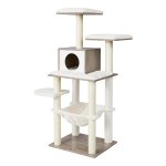 Kattenboom 138 Cm - Modern Kattenmeubilair Met Krabpaal, Knuffelhol, Sisalstammen, Hangmat, Platforms, Zacht Pluche En Wasbare Kussens - Grijs